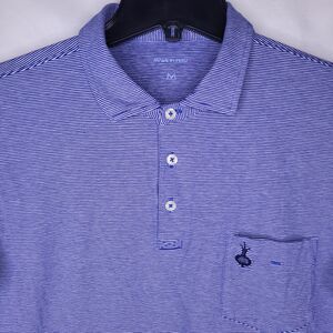 B Draddy Polo Shirt Mens Medium Striped Blue Pima Cotton Short Sleeve